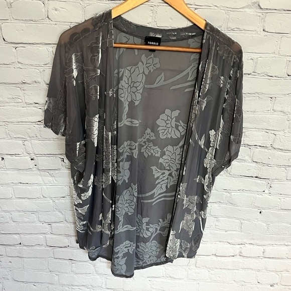 torrid Tops - 𝅺torrid | Gray Velvet Burnout Cardigan | 00/0